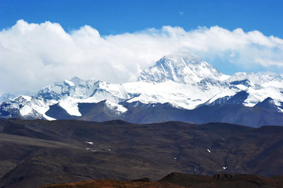 Scenic view of snowcapped mountains against sky in tibet