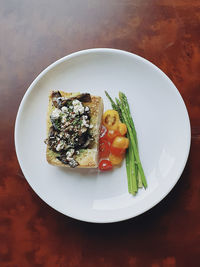 High angle view of breakfast served in plate