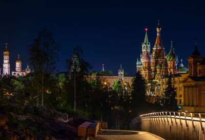St basil cathedral and trees against sky at night