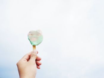 Cropped image of hand holding over white background