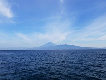 Scenic view of sea against blue sky