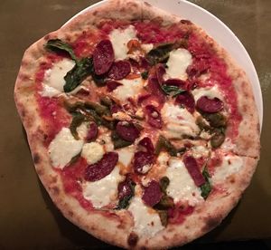 Close-up of pizza served in plate