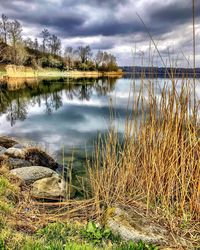Scenic view of lake against sky