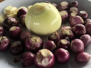 High angle view of fruits in plate