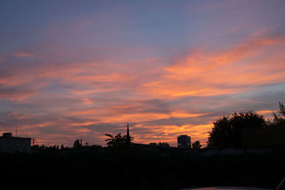 Silhouette of buildings against cloudy sky