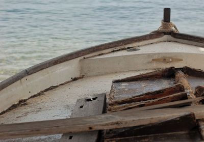 Close-up of rusty metal on beach