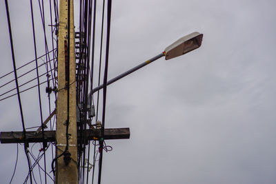 Low angle view of crane against sky