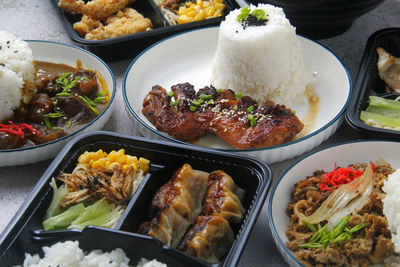 High angle view of food on table