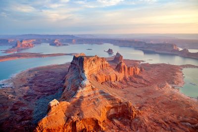 Aerial view of rock formations at sunset