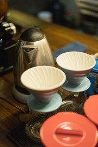 Close-up of coffee cup on table