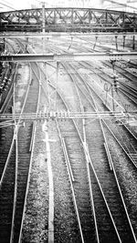 Railroad tracks on railroad station platform