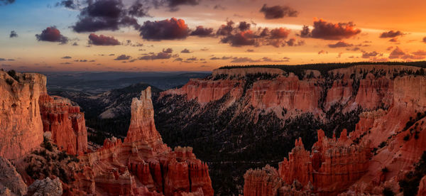 Panoramic view of rock formations against cloudy sky