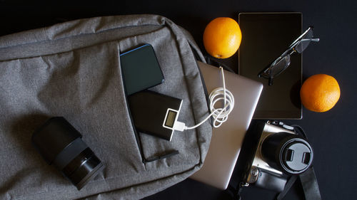 High angle view of orange on table