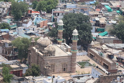 High angle view of buildings in town