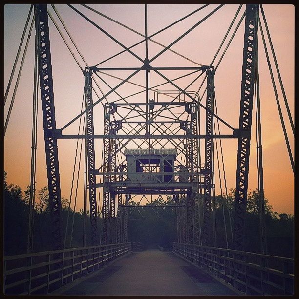 connection, bridge - man made structure, built structure, architecture, engineering, transportation, the way forward, suspension bridge, bridge, diminishing perspective, transfer print, metal, sky, long, auto post production filter, vanishing point, metallic, low angle view, no people, outdoors