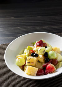 High angle view of breakfast in bowl on table