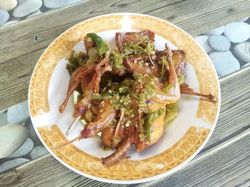 High angle view of meal served on table