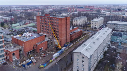 High angle view of buildings in city