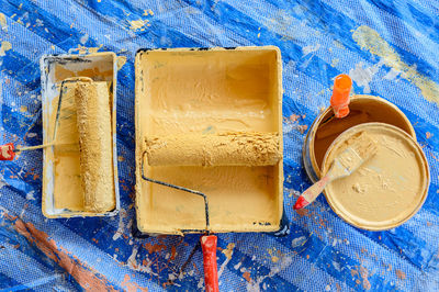 High angle view of ice cream on table