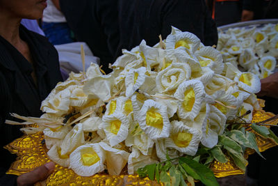 Close-up of yellow rose flower in market