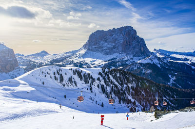 Ski resort in the dolomites at sunset