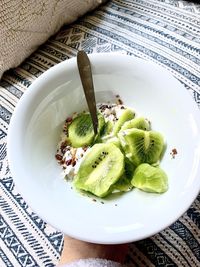 High angle view of breakfast on table