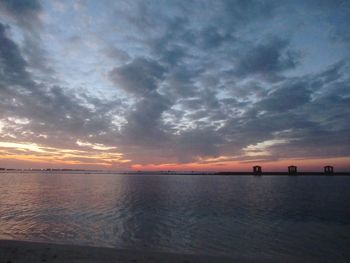 Scenic view of sea against dramatic sky