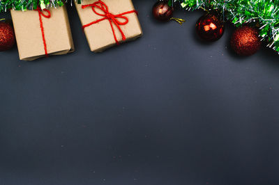 High angle view of christmas decoration on table