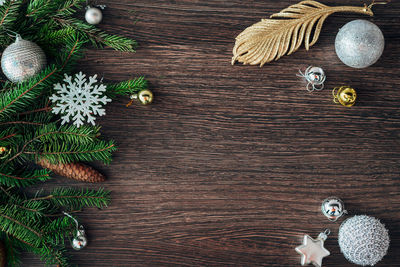 Directly above shot of christmas decorations on table