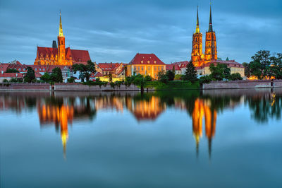 Cathedral island with cathedral of st. john  at night in wroclaw, poland