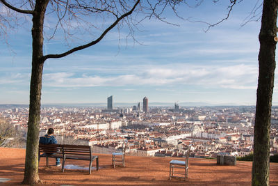 Jardin des curiosités, park on fourvière hill with panorama of the city of lyon in france