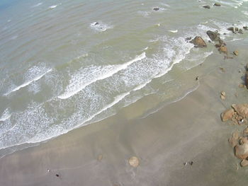 High angle view of waves in sea