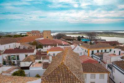 High angle view of townscape against sky