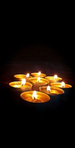 Close-up of lit candles against black background