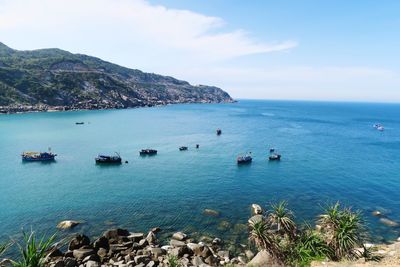 Scenic view of bay against sky