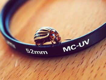 Close-up of text on table