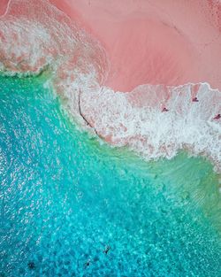 High angle view of pink sea