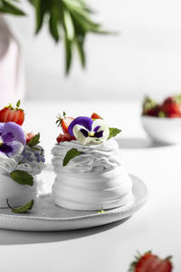 Close-up of dessert in plate on table