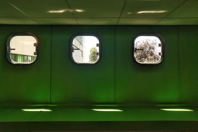 View of train through window