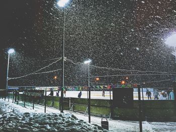 View of ski lift at night