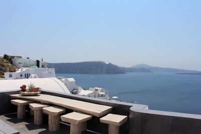 Scenic view of sea against clear blue sky