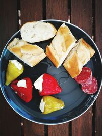 High angle view of breakfast on table