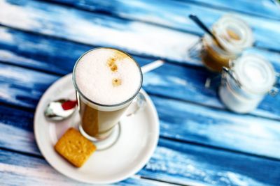 High angle view of coffee on table