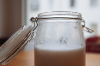 Close-up of milk in jar
