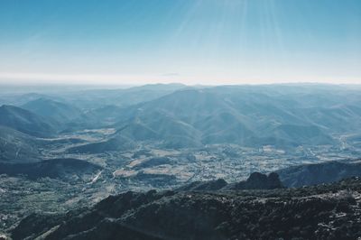 Aerial view of mountains against sky