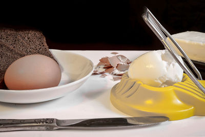 Close-up of breakfast on table