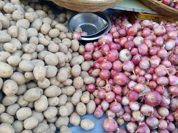 Close-up of potatoes and onions