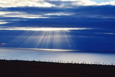 Sunlight streaming though clouds on river