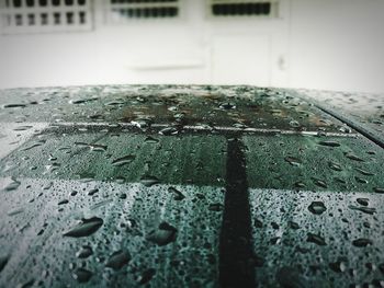 Close-up of wet car window