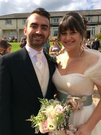 Portrait of bride and groom in wedding